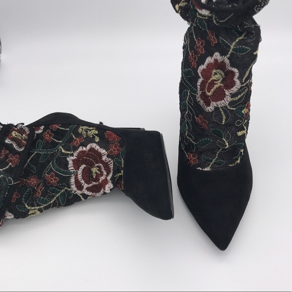 Zara Floral Embroidered Sock Style Heels NWOT - Picture 5 of 9